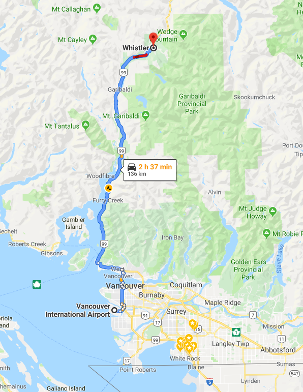map - driving to Whistler